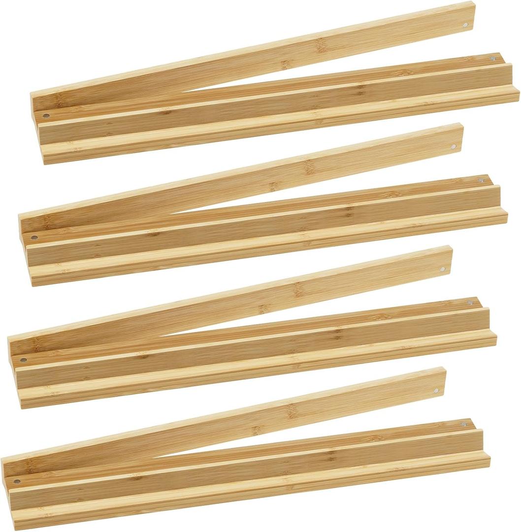 Set of 4 Upgraded Mahjong Racks with Pushers, Bamboo All-in-One Tile Racks with Built-in Push Rods for American Mahjong Games, Portable American Mahjong Accessories, 18 X 2.4 X 0.98 In
