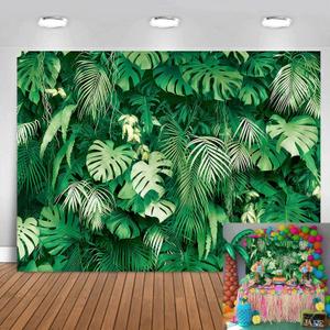 7x5FT Jungle Safari Plants Photo Background Hawaiian Luau Green Tropical Palm Leaves Picture Photography Backdrop Birthday Party Baby Shower Polyester Decorations Supplies Banner