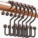 Shower Curtain Hooks Rings Bronze, Rust Proof Stainless Steel Easy Glide Shower Curtain Rings, Double Sided Shower Hooks Rings for Bathroom Shower Rods Curtains, Set of 12 Hooks - Bronze