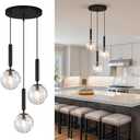 FDPBY Mid Century Globe Pendant Light with Clear Glass for Kitchen Island Modern Balck Finish Hanging Light Fixture Retro Round Pendant Lighting for Living Room Bedroom Entryway (3 Lights)