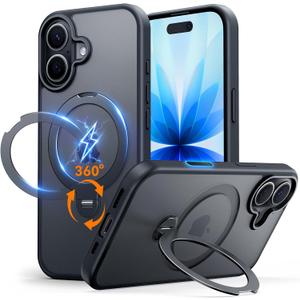for iPhone 17 Case: with 360° Spin Magnetic Stand, Camera Control Button, Fit for MagSafe, Military Drop Protection, Protective Slim Phone Cover for iPhone17 with Ring Kickstand, 6.3", Black