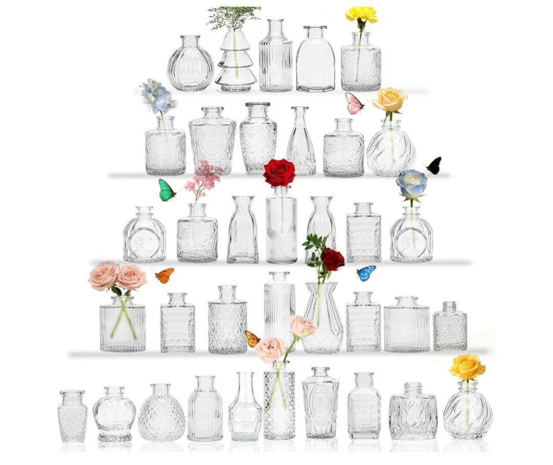 Clear Glass Bud Vase Set of 36 Pcs,Small Bud Vases in Bulk,Glass Crystal Flower Vases Table Centerpieces for Party Event Wedding Decor Baby Shower Decorations (Clear, 36 Pcs)