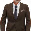 VENNYNG Men's Tweed Jacket with Elbow Paths Single Breasted Blazer Vintage Coat Tailored Fit Two-Buttons (X-Large, Herri Brown)