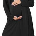 Ekouaer Maternity Nursing Gown and Robe Set Labor Delivery Nursing Nightgowns for Breastfeeding Pregnancy Clothes (X-Large, Black)