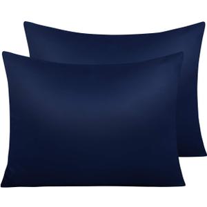 NTBAY Zippered Satin Pillow Cases for Hair and Skin, Luxury Standard Hidden Zipper Pillowcases Set of 2, 20x26 Inches, Navy Blue