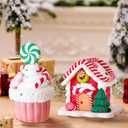Set of 2 Christmas Tree Decorations, 3D Candy House & Ice Cream Christmas Ornaments, Claydough Xmas Hanging Decor for New Year Party Wedding Home