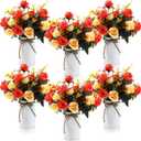 Domensi 6 Sets Wedding Centerpiece for Table Artificial Rose with Vase Fake Bouquets and Metal Pot Floral Arrangements for Holiday Party Event Table Decor (Orange)