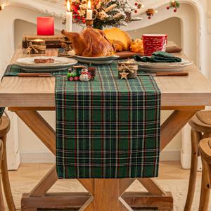 Green Blue Plaid Christmas Table Runner, Winter Holiday Table Runners 72 inches Long Xmas Decorations Indoor Outdoor Farmhouse Home Kitchen Dining Party Decor