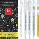 10 x Gold Silver White Gel Pens, 5 Pack, 1 mm Extra Fine Point 3 Colors Gel Ink Pens Set, Opaque White Archival Ink Pens for Black Paper Drawing, Sketching, Illustration, Card Making (Multicolor)
