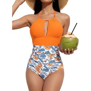 B2prity Women's One Piece Swimsuit Tummy Control Halter Bathing Suit Slimming Supportive Long Torso Friendly Swimwear (S)