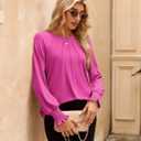 Long Sleeve Shirts for Women 2026 Spring Dressy Casual Blouses Pleated Crewneck Tunic Tops for Leggings Cute Tee (XX-Large, Hot Pink)