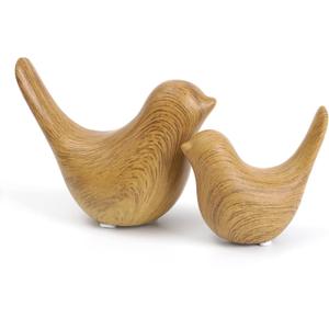 Notakia Wood Look Ceramic Birds Statues Home Decor Modern Style Decorative Ornaments for Living Room, Bedroom, Office Desktop, Pottery Barn Decor