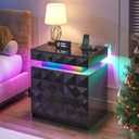 Dystler LED Night Stand with Charging Station, Lockable Hidden Drawer, 19.69"W x 15.75"D x 23.62"H