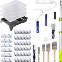 27 PCS Paint Roller Kit with Extension Pole, 4" & 9" Paint Rollers, Professional Paint Brushes for Walls Set, House Painting Supplies, Non-Slip Tray for All Latex and Oil Paints & Stains