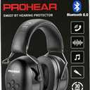 PROHEAR 037 Bluetooth 6.0 Hearing Protection Headphones with Rechargeable 1500mAh Battery, 30dB SNR Safety Noise Reduction Ear Muffs 120H Playtime for Mowing, Workshops, Snowblowing - Black