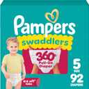 Pampers Diapers - Swaddlers 360 - Size 5, 92 Count, up to 100% Leakproof Comfy Dry Fit, Designed for Easy Changes, Pull On Baby Diaper 