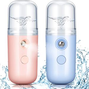 Honoson 2 Pack Nano Facial Mister Spray Bottle Handheld Humidifier Portable Face Mister for Eyelash Extensions USB Rechargeable 1 oz Mini Skin Care Machine for Daily Makeup(Light Pink and Blue)