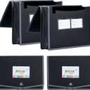 FANWU 4 Pack Plastic Expanding File Wallet Document Organizer with Elastic Cord & Button Closure, Letter Size, 3.5" Expansion, Poly A4 Expandable File Folder for School Office & Home Organization (Black)