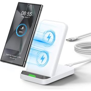 Wireless Charger for Moto G Power 5G 2024,Moto Edge/Razr 2024,Moto G Stylus 5G 2024,15W Fast Wireless Charging Stand for iPhone 16 15,Samsung Galaxy S25 S24 Ultra S24FE S23 S22,Google Pixel 9 Pro 8a 7 (White)