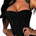 Avanova Women Overbust Corset with Straps Bustier Corsets Sexy Going Out Cami Crop Top (Black, S)