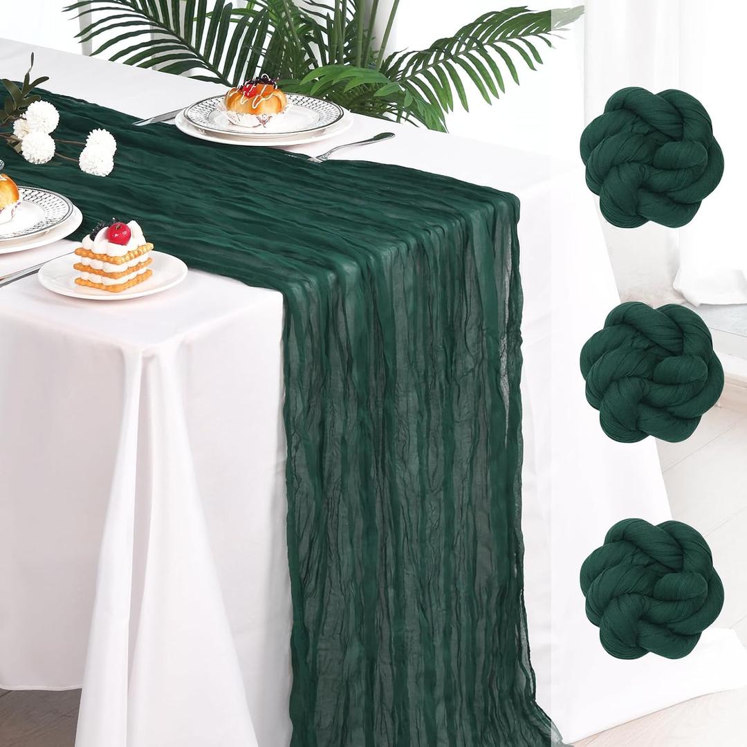 6 Pack Dark Green Cheesecloth Table Runner 120 Inch 10FT Cheese Cloth Runners for Spring Holiday, Baby Shower, Jungle Theme Party