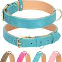 Leather Dog Collar for Small Medium Large Dogs, Soft Padded Dog Leather Collar with Heavy Duty Gold Buckle, Durable & Comfortable for Large Dogs Daily Walking (Teal, L) (L:Neck 15-20.5, Width 1.0)