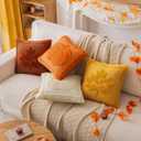 Beige Pumpkin Fall Pillow Covers 20"x20" Set of 2, Embroidered Faux Fur Decorative Throw Pillow Covers for Couch Soft Fluffy Plush Cushion Cases for Farmhouse Halloween Home Decor