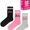 Barbie Socks 3 Pack Womens Ladies Pink Grey Black Doll Clothes 6.5 US-9.5 US