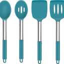 TeamFar Cooking Utensils Set, 4PCS Heatproof Silicone Utensil Kitchen Tools with Stainless Steel Handle, for Non-stick Cookware Flipping Frying Draining, Nontoxic & Non scratch, Easy Clean - Navy Blue