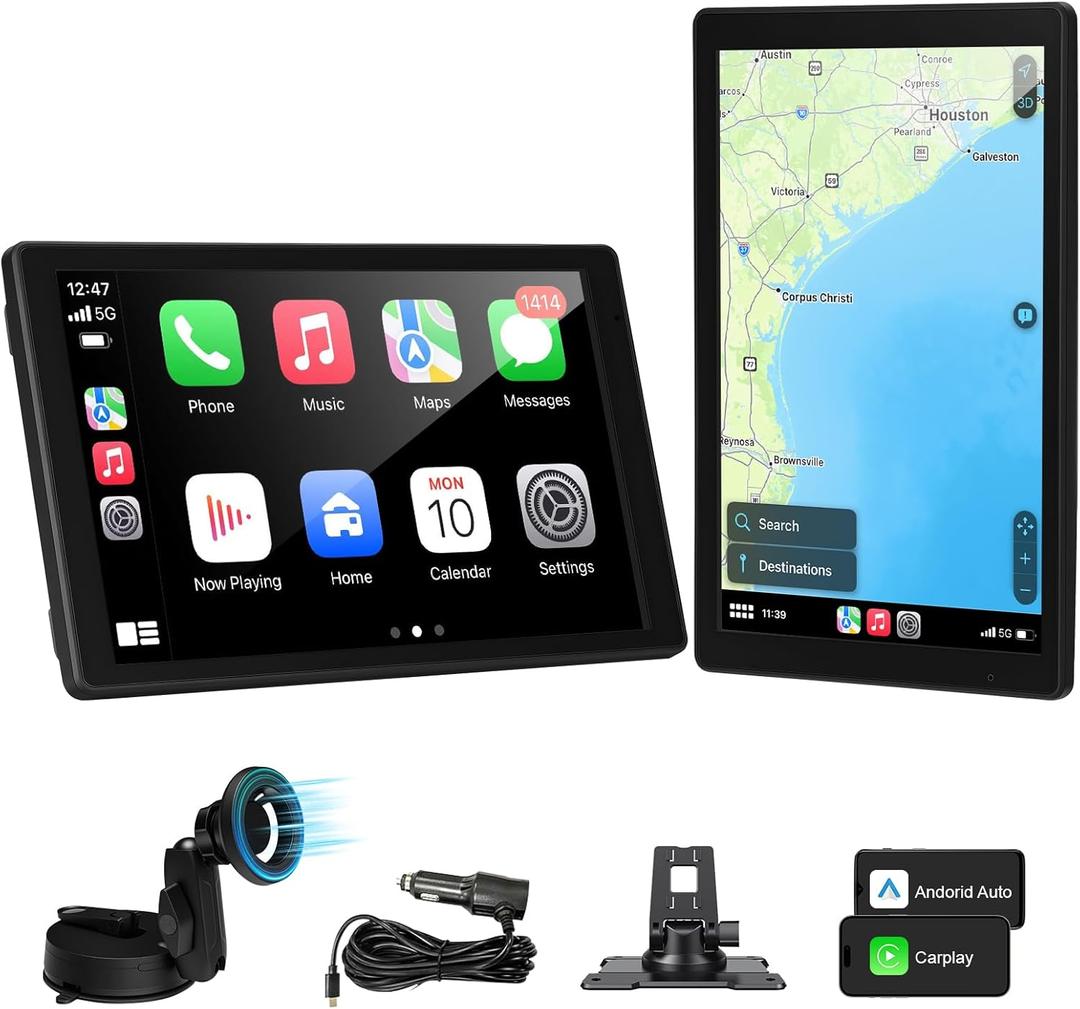 Stihoze 8'' Wireless Carplay Screen for Car, Portable Apple Car Play & Android Auto Car Stereo HD Touchscreen, Vertical/ Horizontal Mode, Magnetic Mount, 5.0G WiFi, Voice Control & GPS Navigation