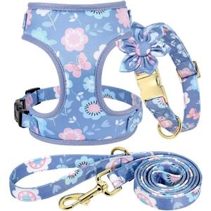 Beirui Cute Girl Dog Collars, Harnesses & Leashes Set - Adjustable Dog Collar and Leash Set with Flower - Soft Mesh Dog Vest Harness for Puppies Small Medium Dogs (Purple,S)
