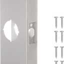 Single Hole Door Knob Reinforcement Long Plate, Brushed Nickel, Fits 1-3/4" Doors, 2-3/8" Backset, Door Lock and Door Knob Cover Plate, Deadbolt Cover Plate Reinforce and Repair Wood or Metal Doors (NSHL-60-45)