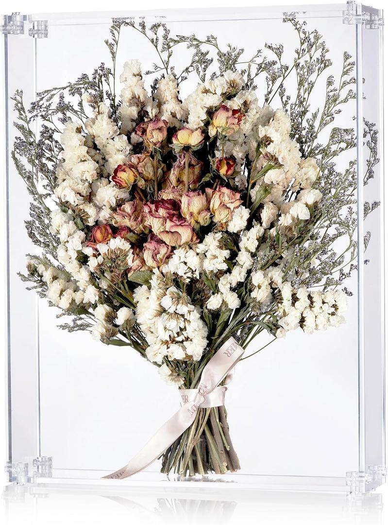 11x14 Acrylic Shadow Box, Assemble Display Case, DIY Tabletop/Wall Mount Display Frame, All Clear Memory Box for Dried Flowers/Kids Room/Birthday/Wedding(11x14x3, Need to be Assemble)