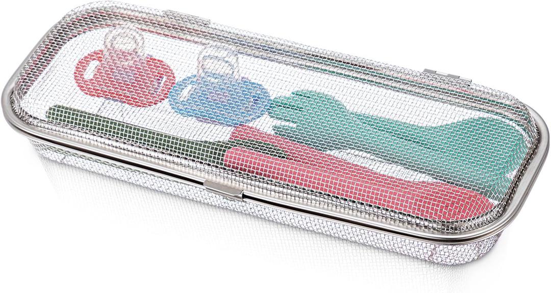 LemonRoad 1 Pack Stainless Steel Dishwasher Basket, Replacement Utensil Mesh Drain for Small Bottle Parts, Pacifiers, and Accessories, Scoops, Forks, Chopsticks Cleaning (Medium)