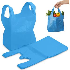 FERRIS 200 Count Large Plastic Shopping Bags with Handles (11"x17"x21") | Heavy-Duty Vest-Style Carrier Bags for Grocery Stores, Retail, Takeout, Markets & Kitchen Use - Blue