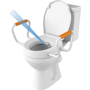 Huttdmel Round Bidet Toilet Seat with Handles, 2.8" Elevated Toilet Seat Riser, Soft Close, Quick Release, Non-Slip, No-Electric Wash, Adjustable Spray for Seniors, Elderly & Disabled,White
