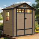 DWVO Outdoor Storage Shed, All-Weather Resin Plastic Storage Shed with Windows, Slanted Roof, Raised Floor, Capacity for Garden Tools/Equipment, Ideal for Backyard Garden