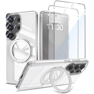 Magnetic Case for Samsung Galaxy S26 Ultra,S26 Ultra Case with 360 Rotatable Ring Stand[Compatible Magsafe],Transparent Screen Protector,Camera Lens Protector,Shockproof Galaxy S26 Ultra Case,Clear