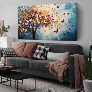Butterfly Tree Canvas Wall Art for Living Room Bedroom Home Office Blue Colorful Tree of Life Wall Art Modern Large Framed Canvas Prints Size 29x59 (29L" x 59W")