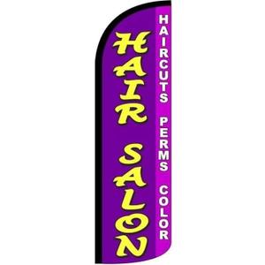 4 Less Co HAIR SALON HAIRCUTS PERMS COLOR Windless Swooper Flag Feather Banner Sign 3x11.5 ft Tall (Flag Only)