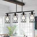 4-Light Kitchen Island Lighting, Modern Black Dining Room Light Fixtures with Clear Glass, Farmhouse Industrial Linear Chandelier Pendant Light with Adjustable Chain, CH9176BK-4IS, 4-Light, 1 PACK