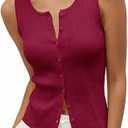 Saodimallsu Womens Sleeveless Sweater Vest Button Down Ribbed Knit Tank Top Scoop Neck Summer Trendy Vest Tops S