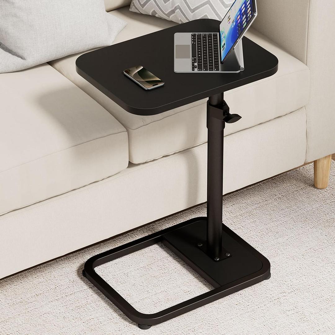GOYLSER C Shaped Tv Trays Living Room End Table End Stand, Black Minimalist Wooden c Table for Sofa, Height Adjustable Tv Tray Tables Swivel Side Table for Dinner Eating