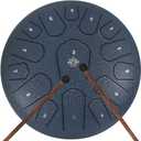 Rain Drum for Outside Garden,Steel Tongue Drum 12 Inches 15 Notes Musical Instruments, Handpan Drum Percussion Instrument, with Soft Bag, Music Book, 2 Mallets, for Meditation or Yoga(Navy Blue)