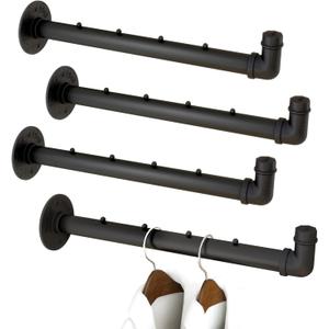 IBUYKE 4 Pcs 15.7 Inch Industrial Pipe Clothes Bar, Multifunctional Wall Mounted Clothes Rail, Heavy Duty Space-Saving Hanging Closet Rod for Bedroom Bathroom, Black TYJ008H-4