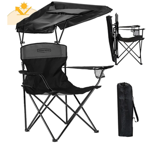 YOUNG WOOD Portable Camping Chair Beach Chair with Shade Canopy, Fold Lightweight Oversized for All, Easy to Open and Close Without Installation, Side Pocket Design for All Outdoor Activities，Black