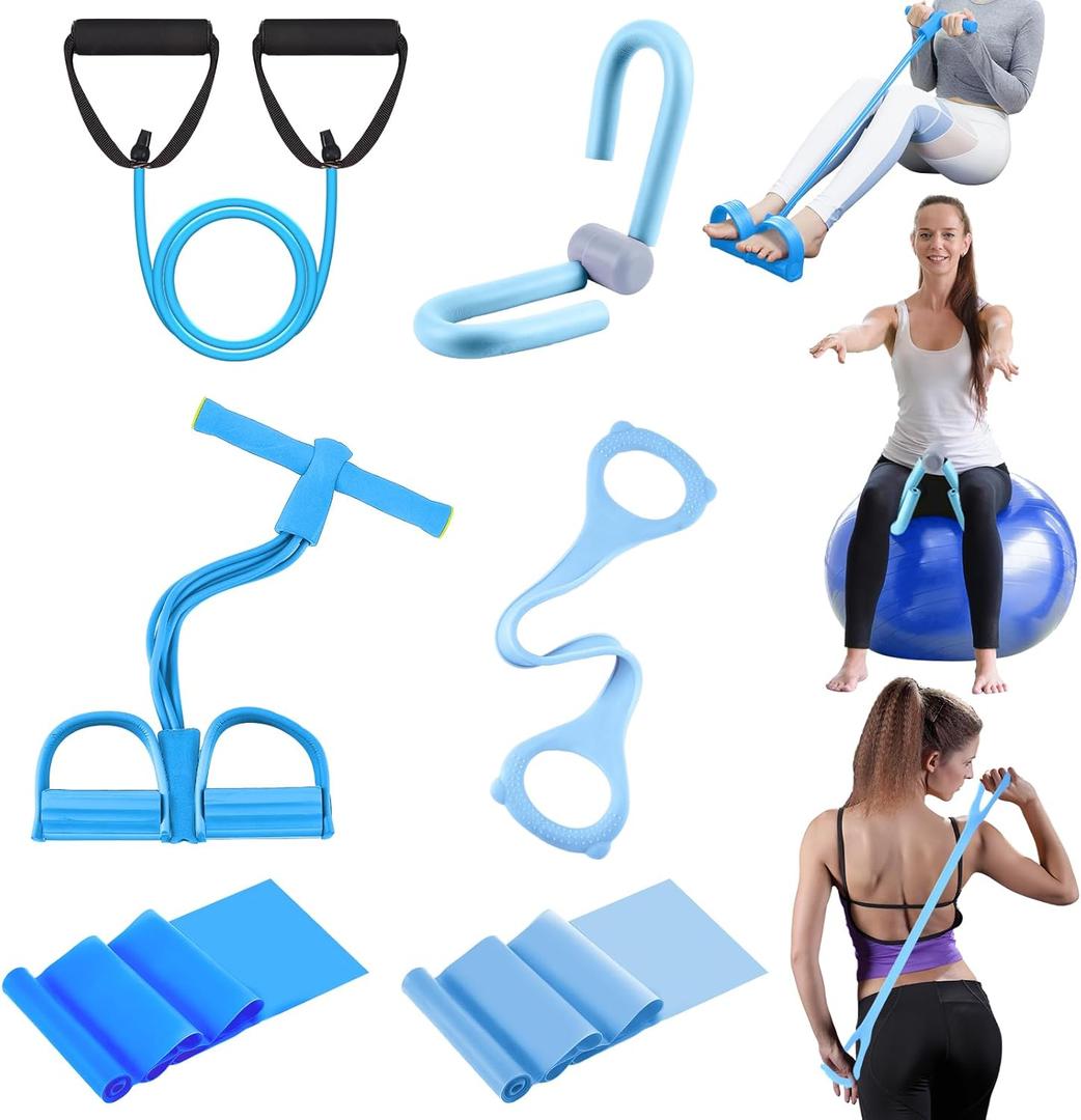 6 Pcs Fitness Resistance Exercise Bands 6 Tube Pedal Puller Resistance Band Set for Women Weight Loss Thigh Training Workout Equipment Elastic Arms Abdomen Shoulder Waist Leg Beginners Yoga (Blue)