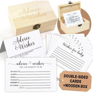 Baby Shower Advice and Wishes Cards for Parents To Be, 50 Pcs Double-Sided Baby Prediction Cards, Gender Reveal Party Keepsake, Baby Shower Decorations and Activities, Includes Wood Keepsake Box