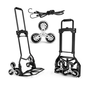 Stair Climbing Cart, 220 LBS Aluminum Stair Climber Dolly, Heavy Duty Folding Hand Truck Dolly with 6 Wheels, Telescoping Handle and Elastic Rope for Home, Moving, Groceries, Warehouse