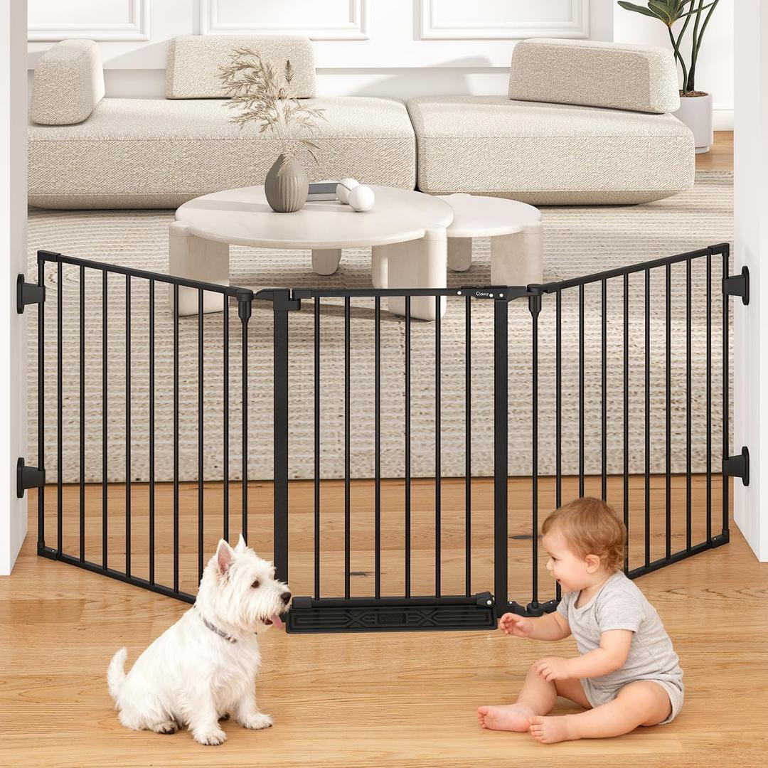 78" Extra Wide Baby Gate, Dog Gates Indoor for Doorways Stairs, Essential Safety Gate for Child, Hardware Mounted Adjustable Pet Gate with Anti-Trip Pedal, 28'' Tall 3 Metal Panels Black